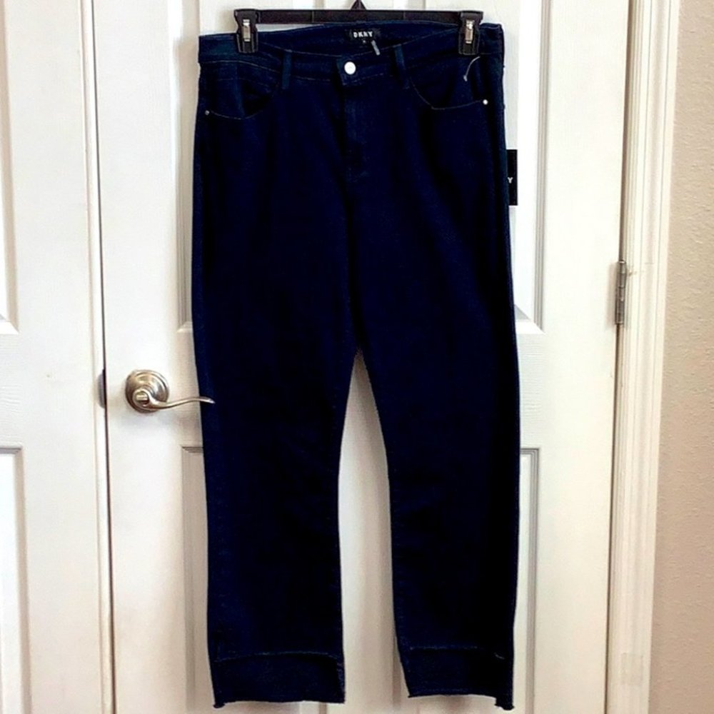 NWT DKNY Blue Raw Hem Mid Rise Flare Jeans